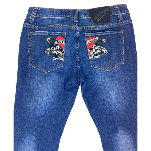 Ed Hardy Love Kills Slowly Jeans Women’s 28 Heart Skull Embroidered Y2K - Picture 3 of 11